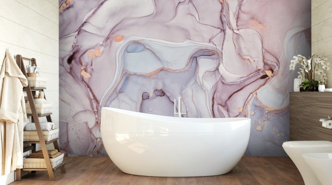 lilla og pink marmor med rosa guld nuancer tapet
