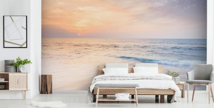milky white waves and peach sunset sky wallpaper