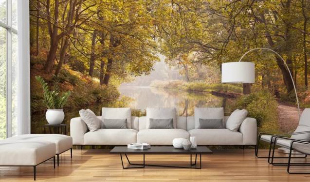 Herbst Wald und Kanal Tapete
