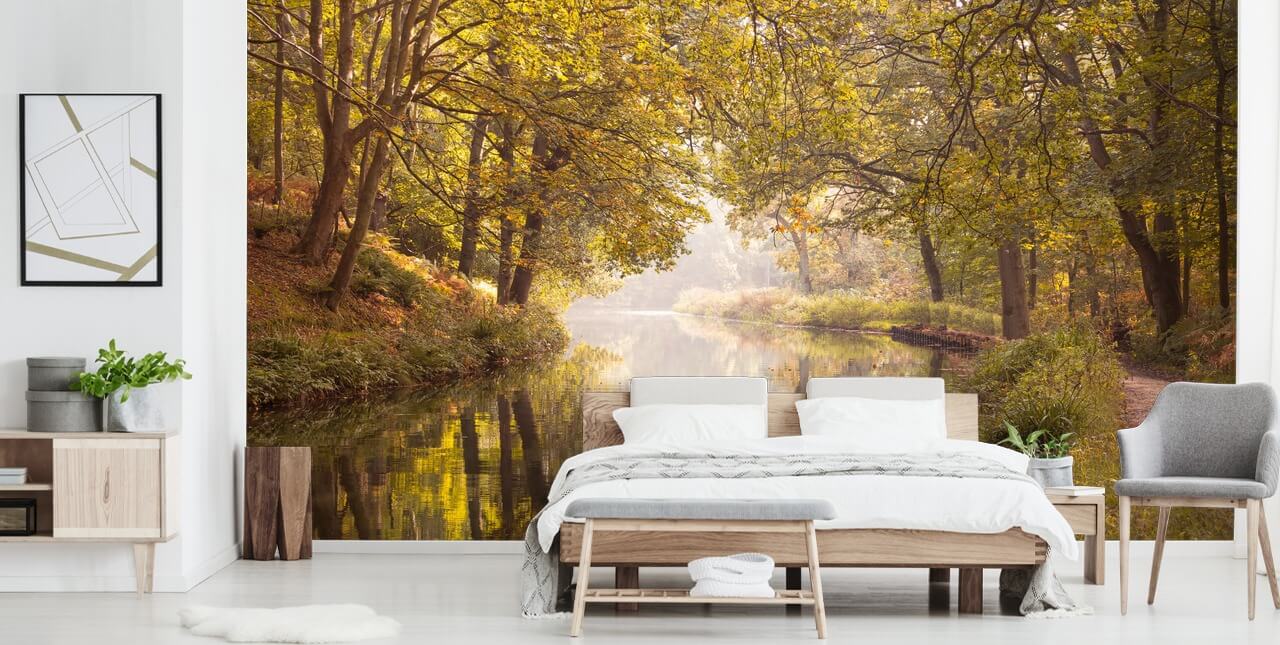 Herbst Wald und Kanal Tapete
