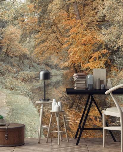 autumn forest by canal wallpaper autumn forest by canal wallpaper