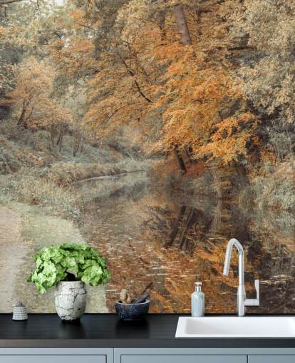 autumn forest by canal wallpaper autumn forest by canal wallpaper