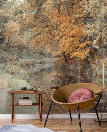 autumn forest by canal wallpaper autumn forest by canal wallpaper