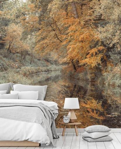 autumn forest by canal wallpaper autumn forest by canal wallpaper