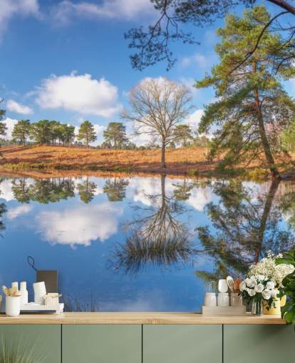 trær som reflekterer landskapet tapet trær som reflekterer landskapet tapet