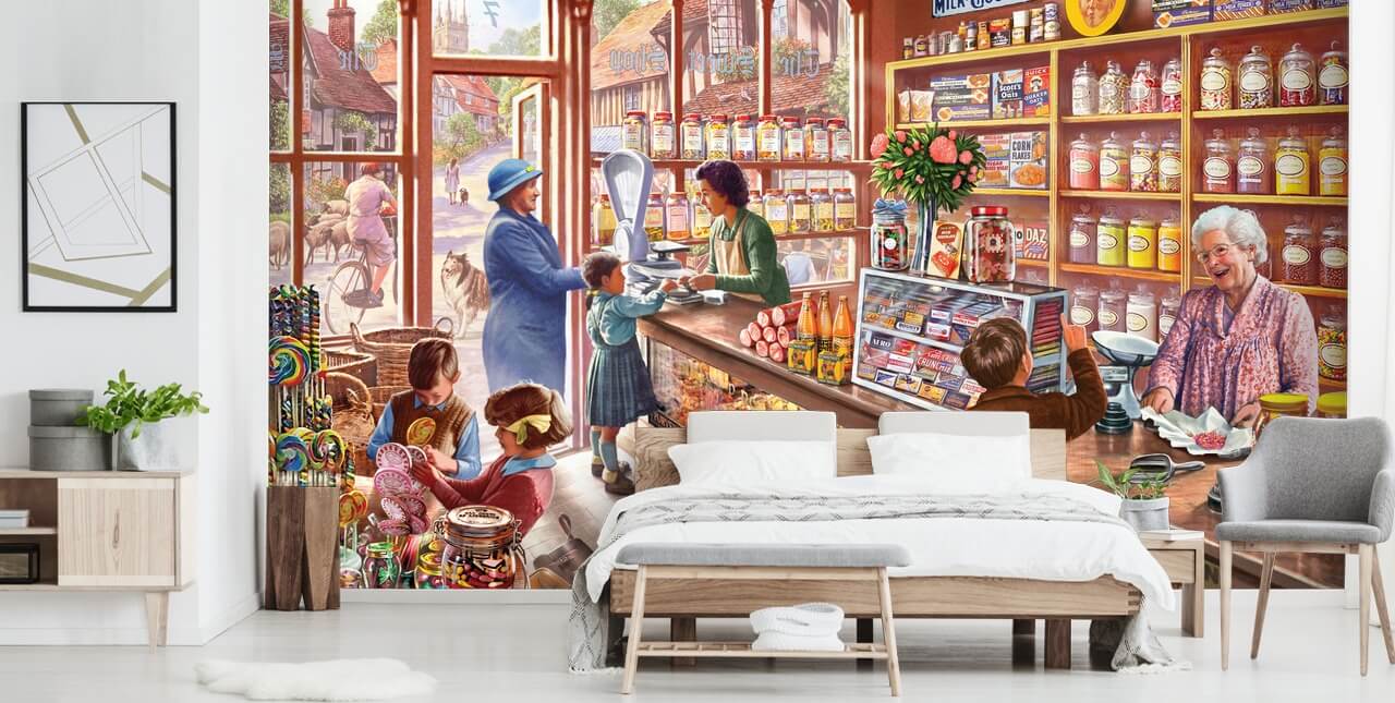 vintage sweet shop wallpaper