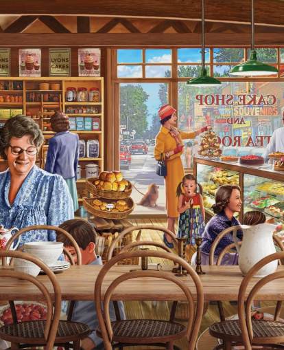 1950-tallet/60-tallet kake butikk fylt med barn tapet 1950-tallet/60-tallet kake butikk fylt med barn tapet