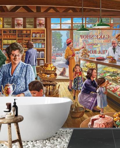 1950s/60s cake shop filled with children wallpaper 1950s/60s cake shop filled with children wallpaper