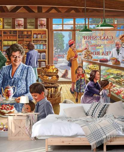 1950s/60s cake shop filled with children wallpaper 1950s/60s cake shop filled with children wallpaper