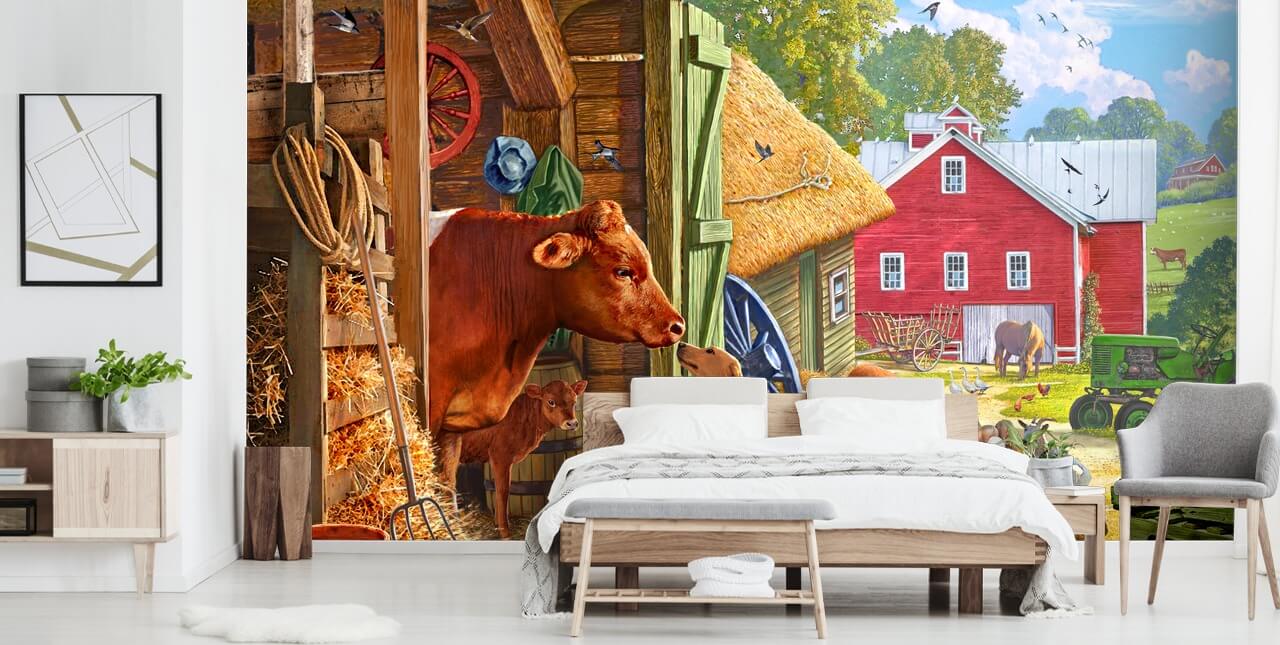 fargerik og detaljert amerikansk gård tapet