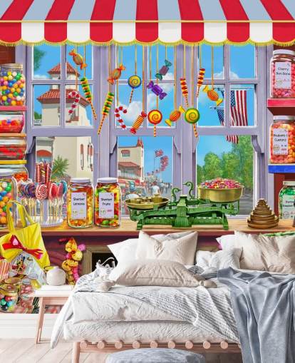 papier peint de magasin de bonbons détaillé lumineux et coloré papier peint de magasin de bonbons détaillé lumineux et coloré