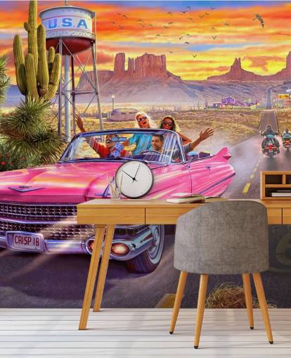 vaaleanpunainen avoauto reitillä 66 tapetti vaaleanpunainen avoauto reitillä 66 tapetti