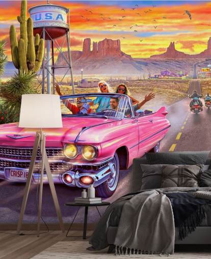 vaaleanpunainen avoauto reitillä 66 tapetti vaaleanpunainen avoauto reitillä 66 tapetti