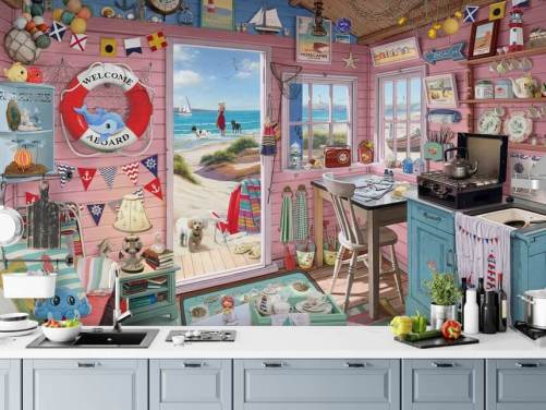 Beach Hut Seaside Wallpaper