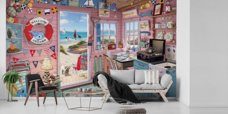 dentro de um papel de parede de cabana de praia