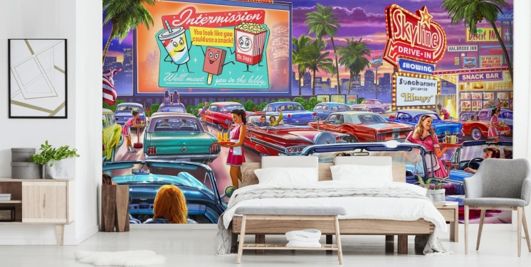 Drive In Movie Vintage Car Wallpaper