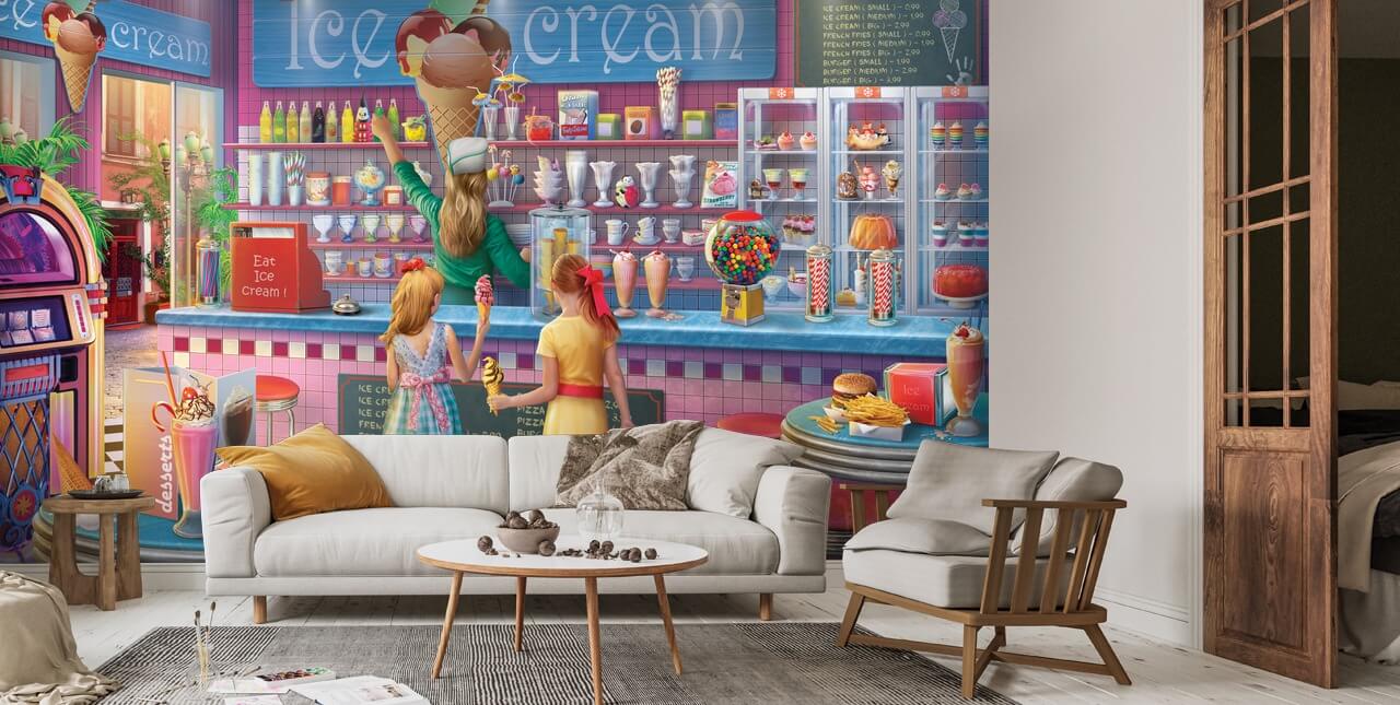 Ice Cream Shop Wallpaper Mural | Wallsauce UK