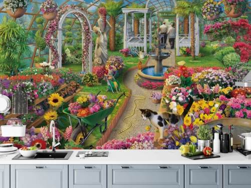 colourful flowers in garden centre wallpaper