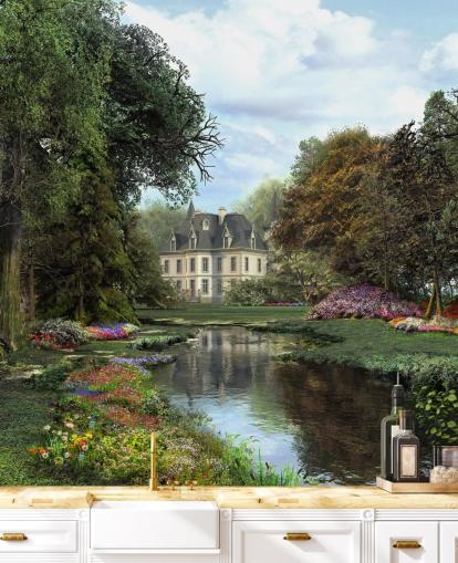 old chateau, river and garden wallpaper old chateau, river and garden wallpaper