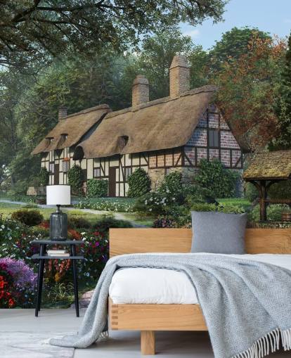 pretty thatched cottage and garden wallpaper pretty thatched cottage and garden wallpaper