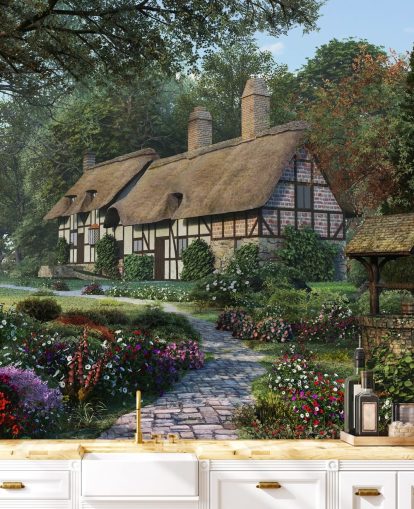 pretty thatched cottage and garden wallpaper pretty thatched cottage and garden wallpaper