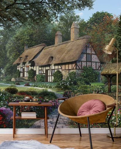 pretty thatched cottage and garden wallpaper pretty thatched cottage and garden wallpaper