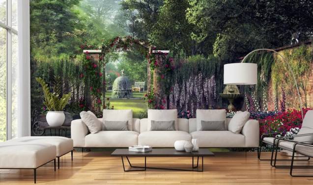 colourful facade garden wallpaper