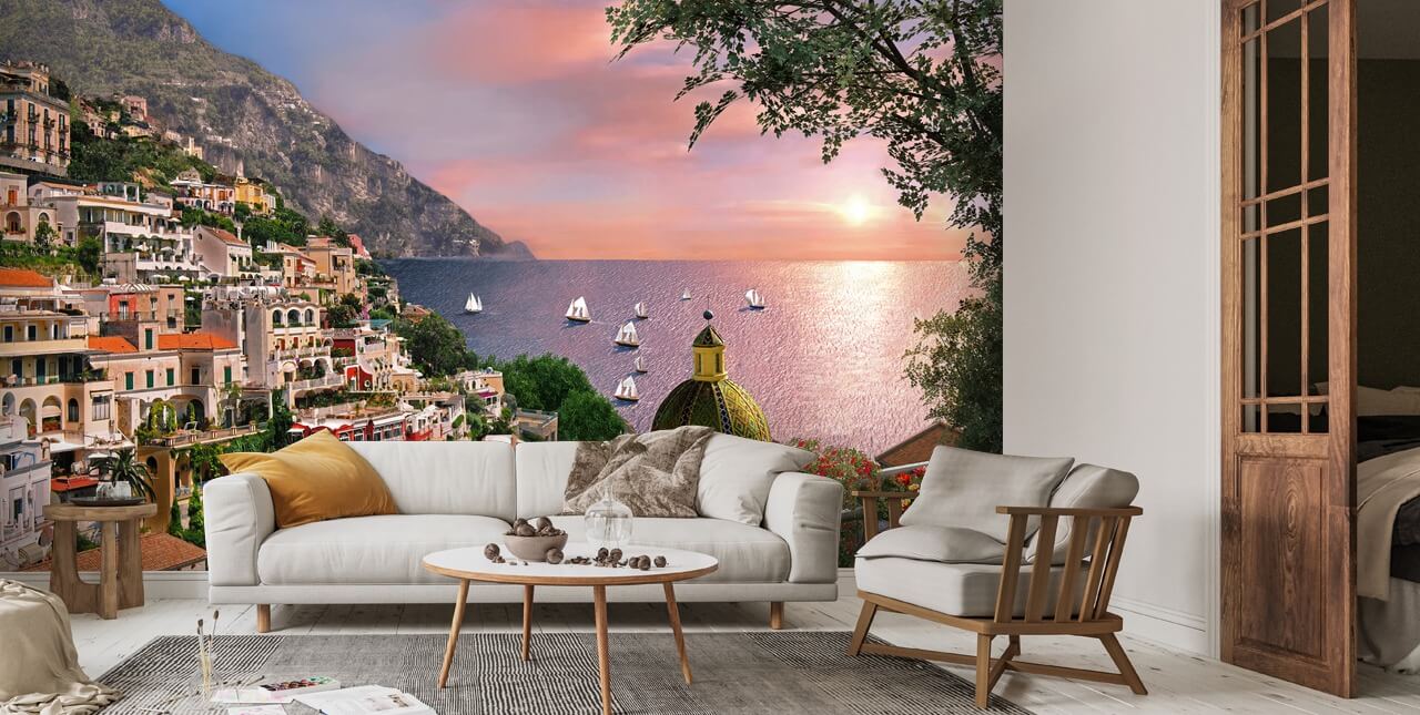 Positano at Sunset Amalfi Coast Italy Europe HD wallpaper   Wallpaperbetter