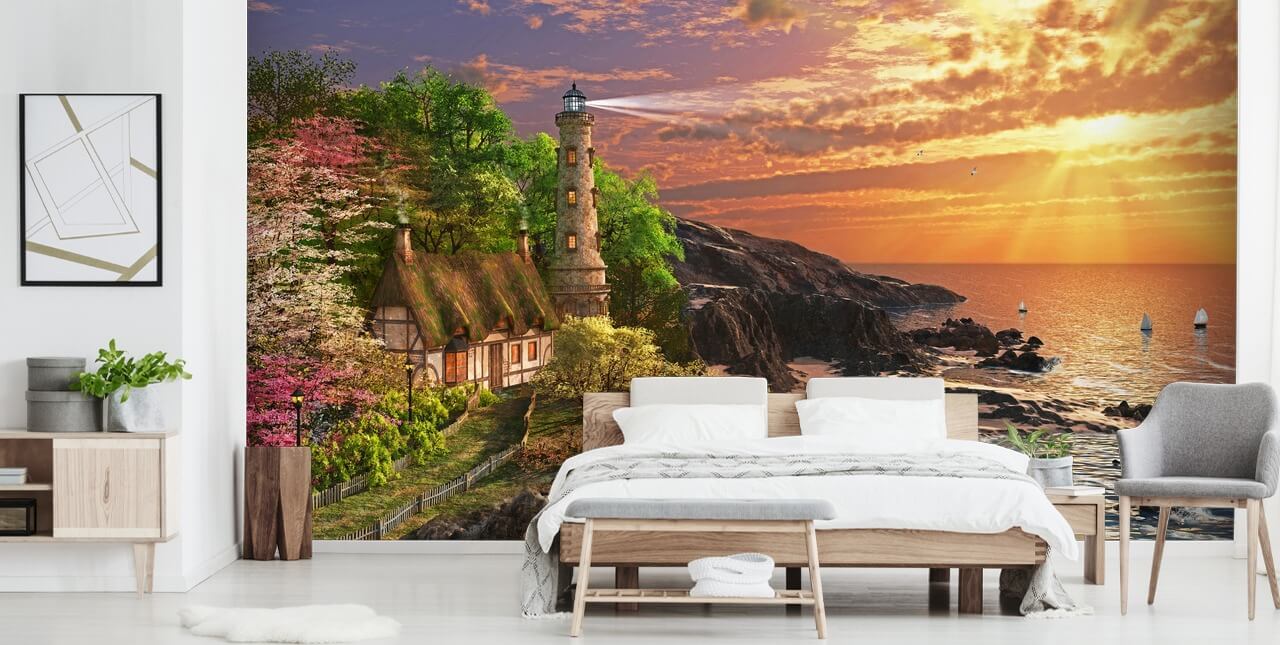 orange sunset by rocky coast wallpaper