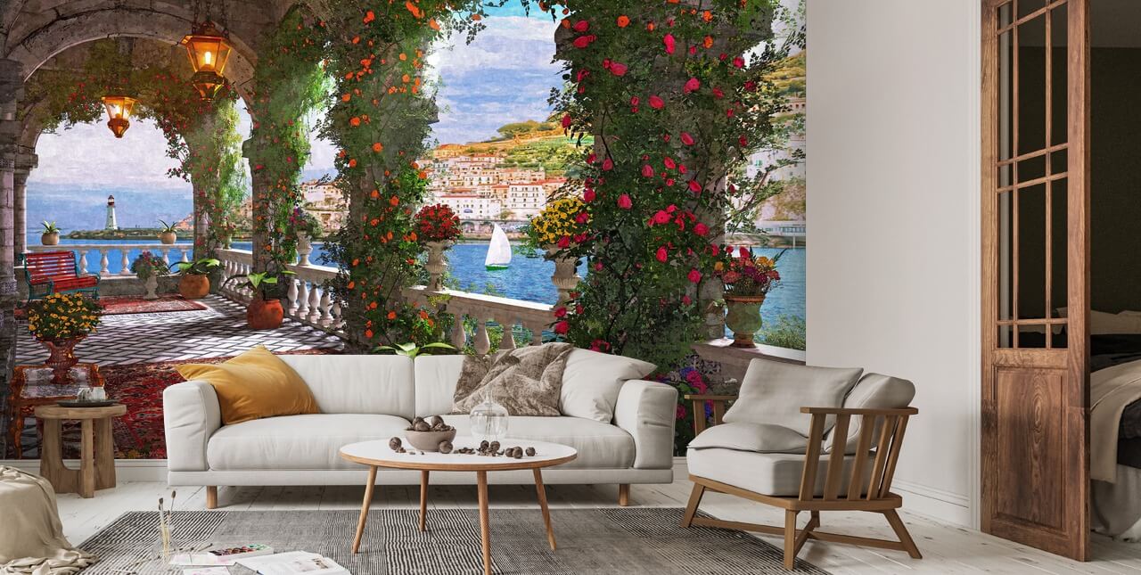 Mediterranean Veranda Wall Mural | Wallsauce AU