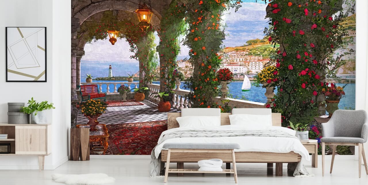 Mediterranean Veranda Italy Wallpaper
