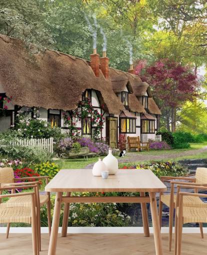 thatched cottage by canal wallpaper thatched cottage by canal wallpaper
