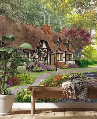 thatched cottage by canal wallpaper thatched cottage by canal wallpaper