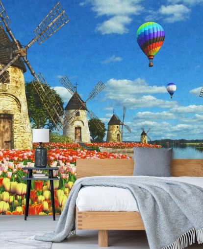 colourful tulips and windmill wallpaper colourful tulips and windmill wallpaper