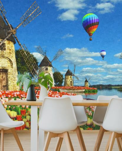 colourful tulips and windmill wallpaper colourful tulips and windmill wallpaper