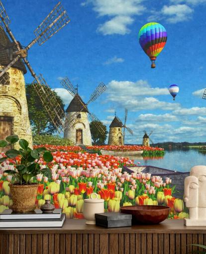 colourful tulips and windmill wallpaper colourful tulips and windmill wallpaper