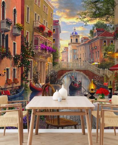 restaurant bord og stoler i Venezia ved kanalen tapet restaurant bord og stoler i Venezia ved kanalen tapet