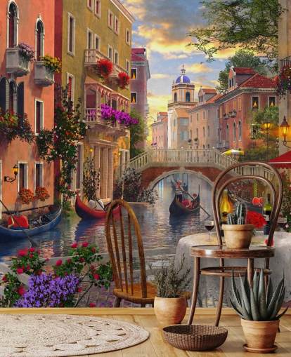 restaurant bord og stoler i Venezia ved kanalen tapet restaurant bord og stoler i Venezia ved kanalen tapet