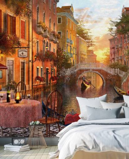 venecia romántica al atardecer con fondo de pantalla de canal, puente y barco venecia romántica al atardecer con fondo de pantalla de canal, puente y barco