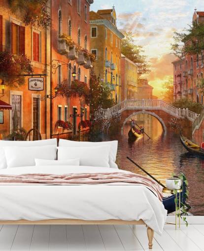 romantic venice at sunset with canal, bridge and boat wallpaper romantic venice at sunset with canal, bridge and boat wallpaper
