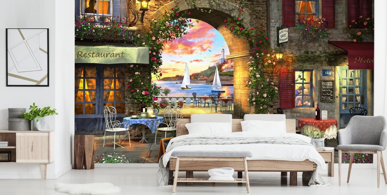 Mediterannean Evening Facade Wallpaper