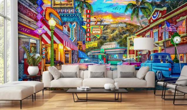 colourful hollywood street wallpaper