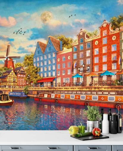 farverige huse i gamle amsterdam tapet farverige huse i gamle amsterdam tapet