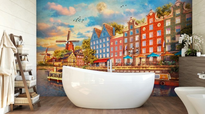 fargerike hus i gammel amsterdam tapet