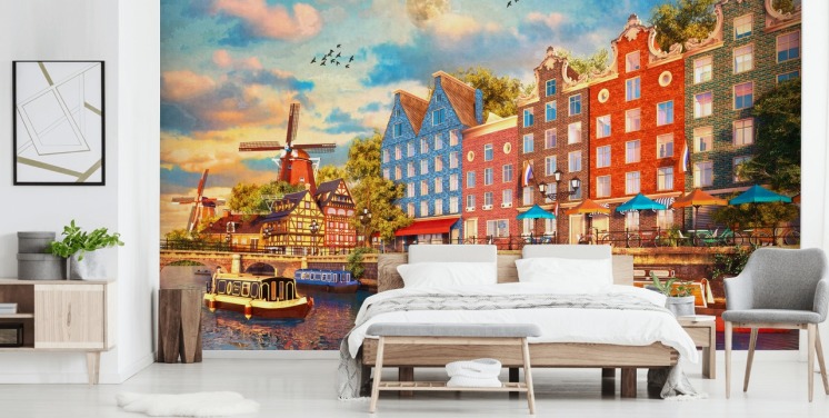 fond d'écran maisons colorées dans le vieux amsterdam