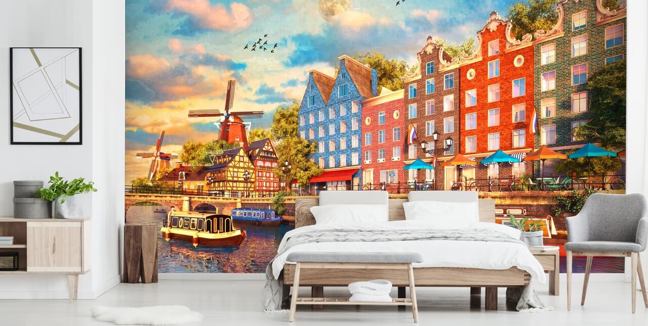 fargerike hus i gammel amsterdam tapet
