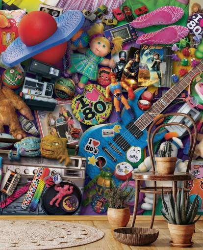 carta da parati colorata anni '80 e oggetti iconici carta da parati colorata anni '80 e oggetti iconici