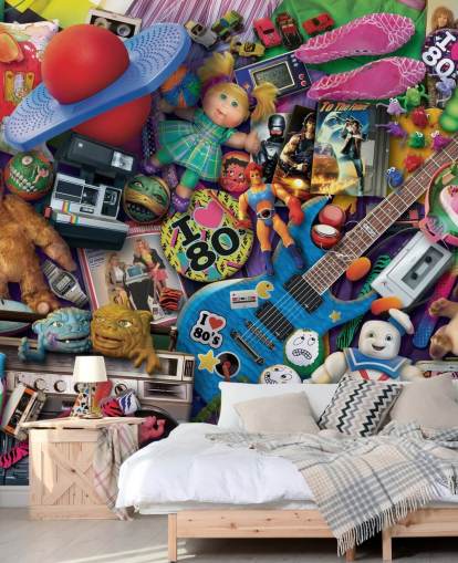 fargerike 80-talls leker og ikoniske elementer tapet fargerike 80-talls leker og ikoniske elementer tapet