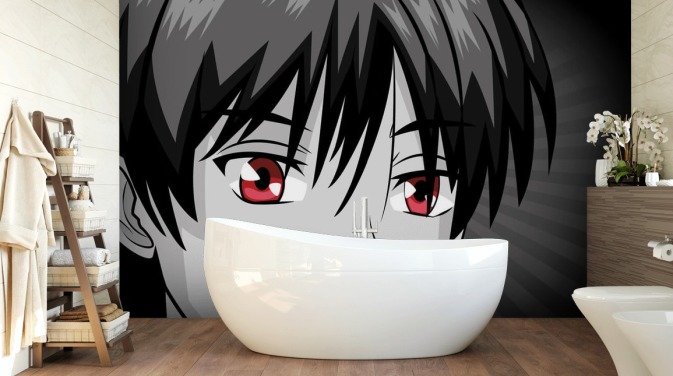 sort og hvid manga mands ansigt tapet