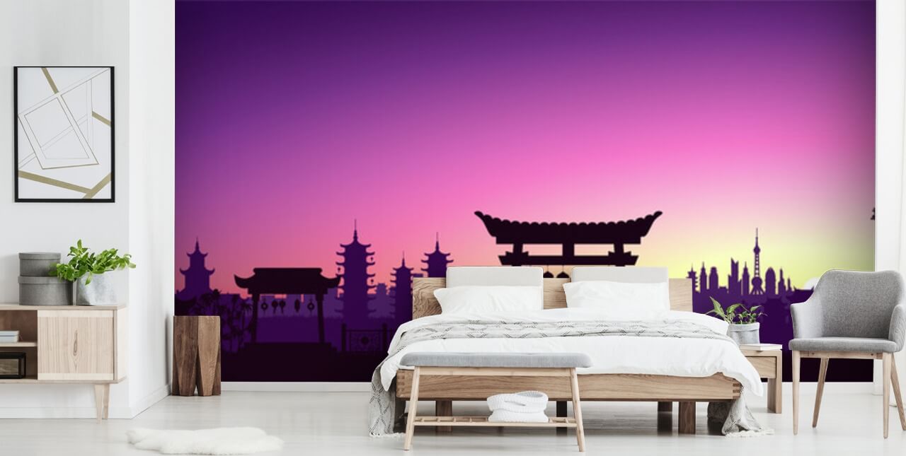 purple sunset anime scenery wallpaper